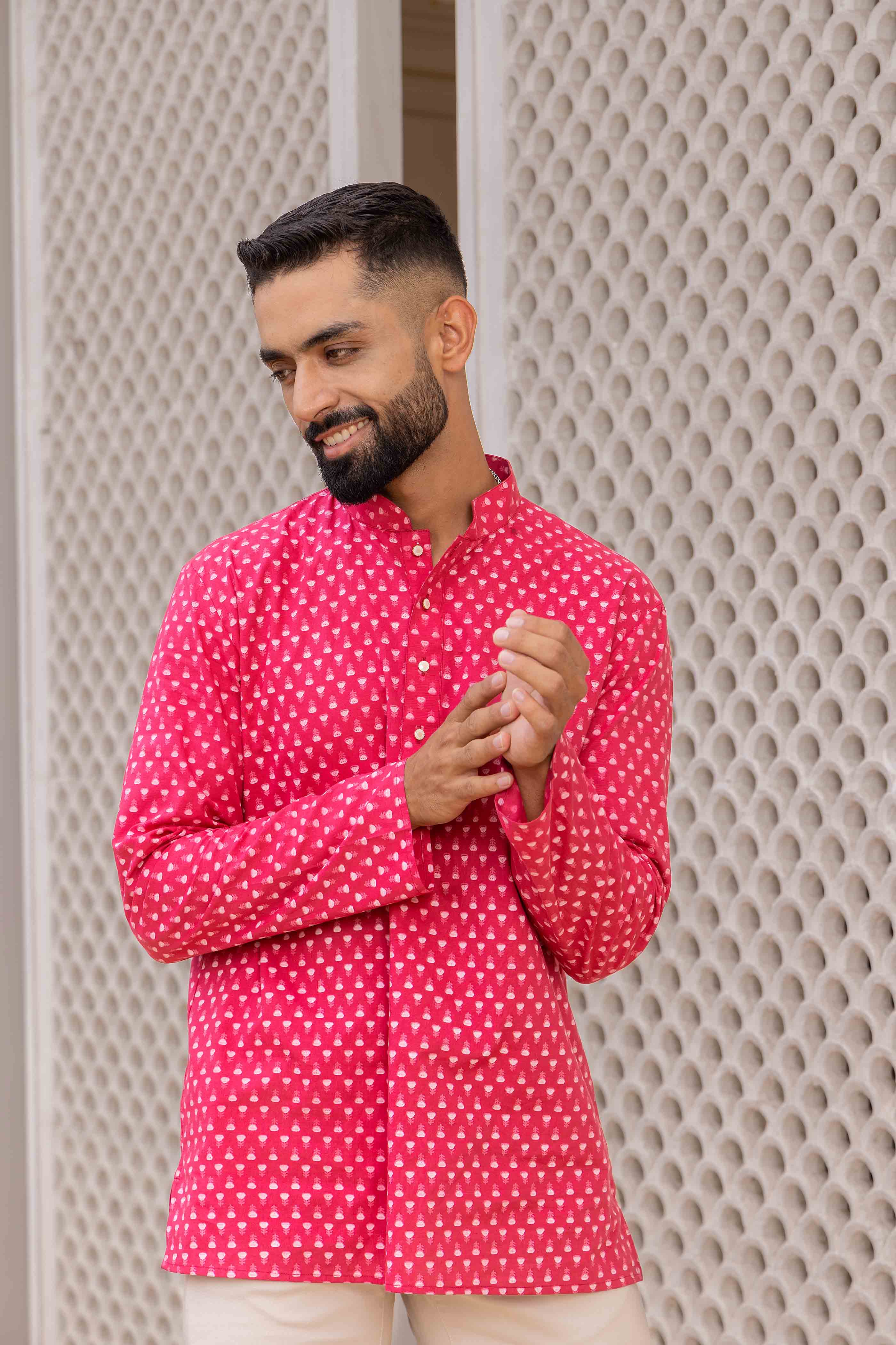Pink Block Print Cotton Short Kurta